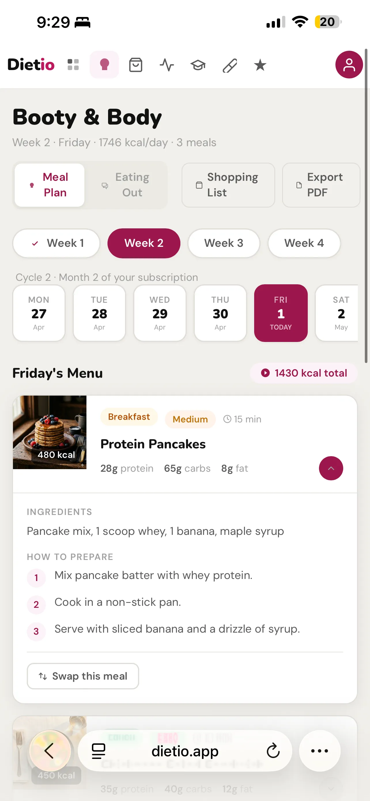 Dietio Booty Meal Plan