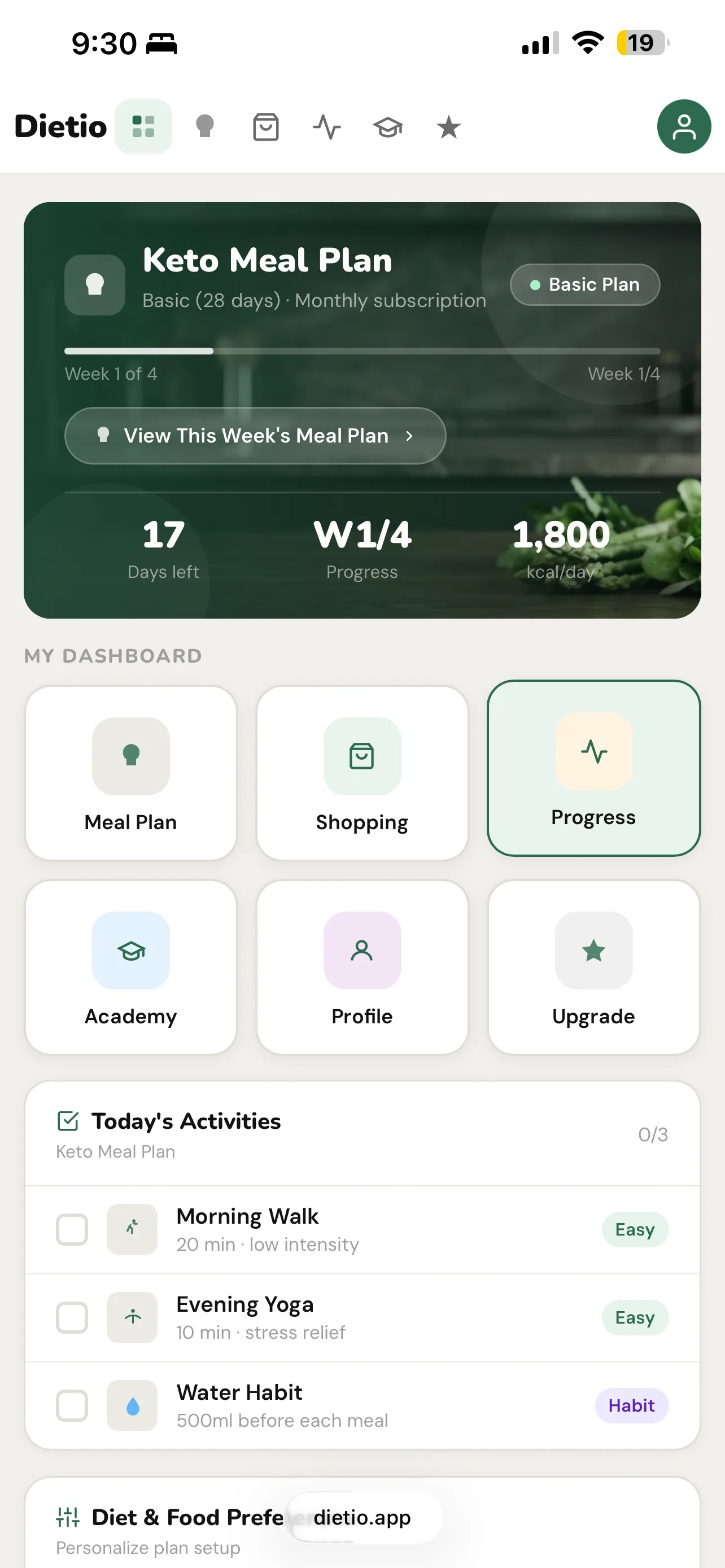 Dietio Keto Dashboard