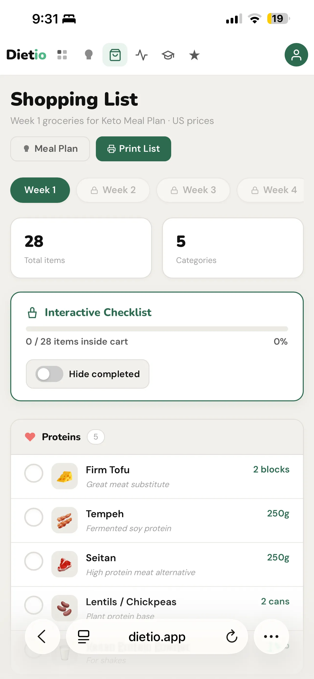 Dietio Keto Shopping List